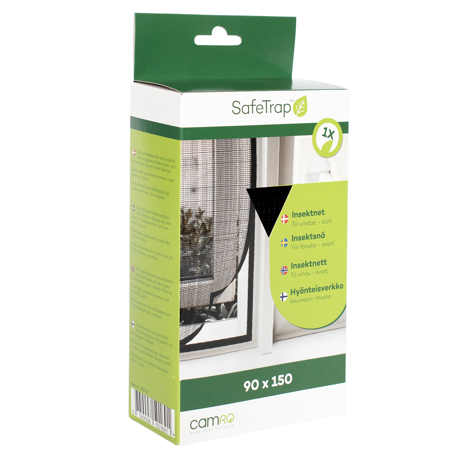 SafeTrap Insektnet til vindue, 90x150, sort